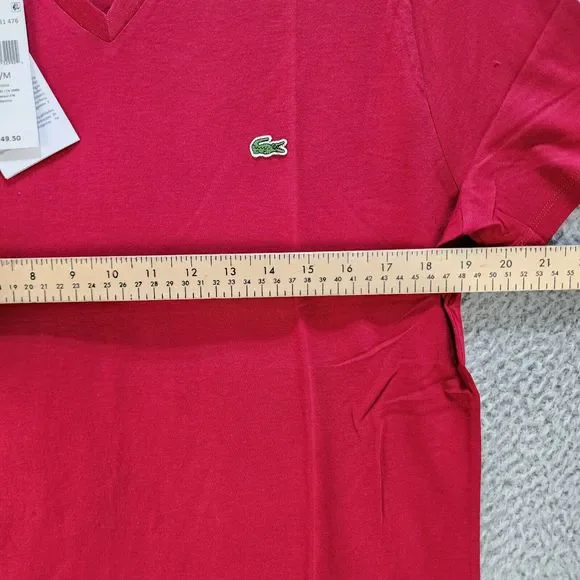 Lacoste V-Neck Logo T-Shirt Men's M Bordeaux Short Sleeves - Picture 7 of 11